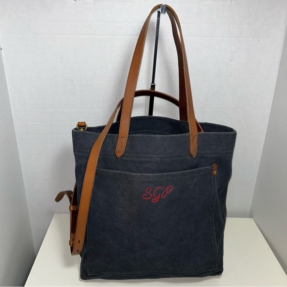Madewell The Transport Medium Canvas Leather Tote Bag Shoulder Bag - Picture 1 of 12